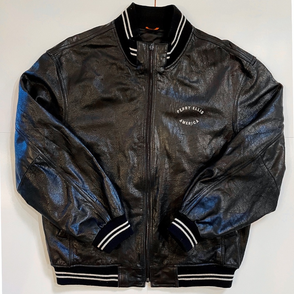 Perry Ellis America Black Leather Jacket